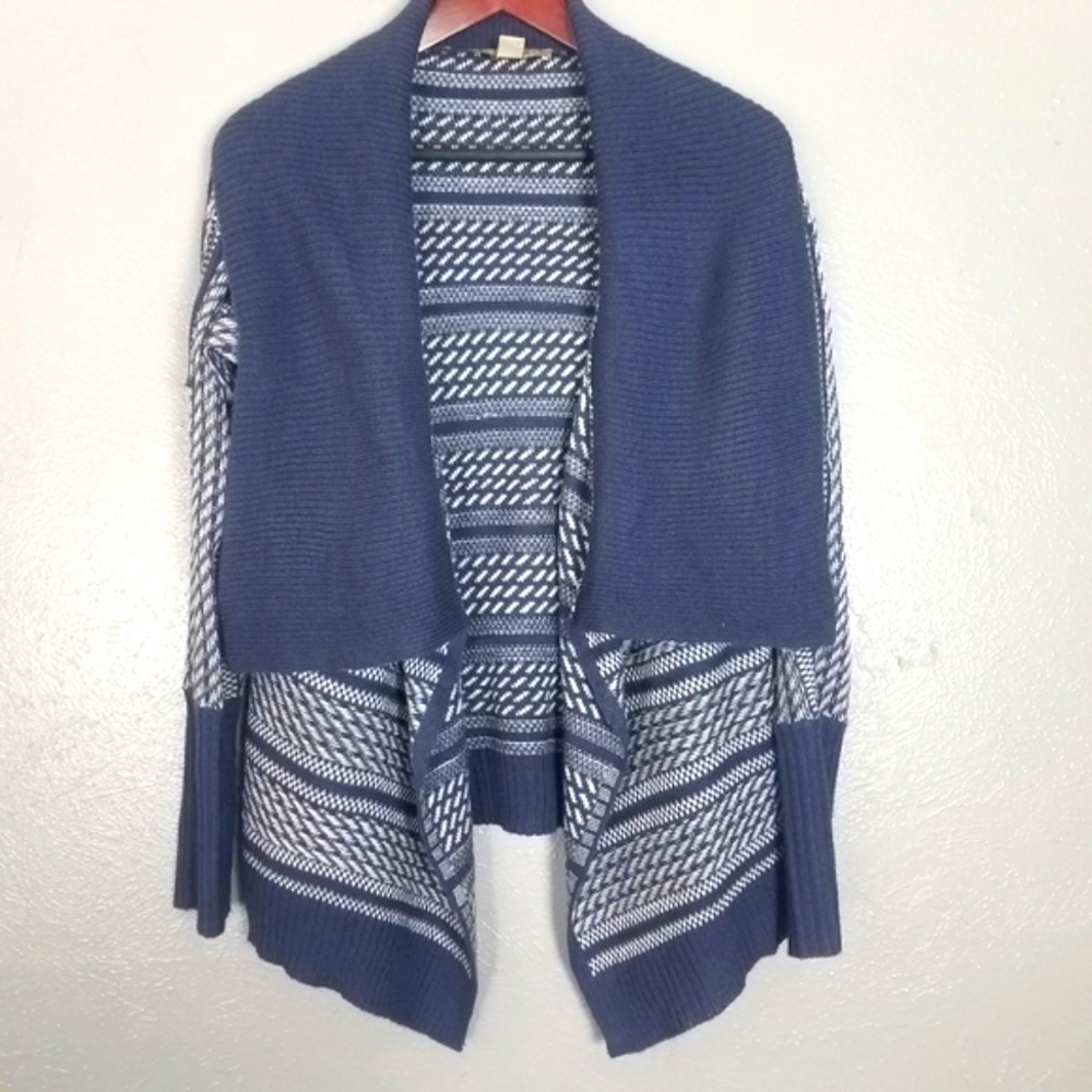Nine West VTG 90s Sz S Blue Striped Checker Print Open Cardigan Coastal Grandma